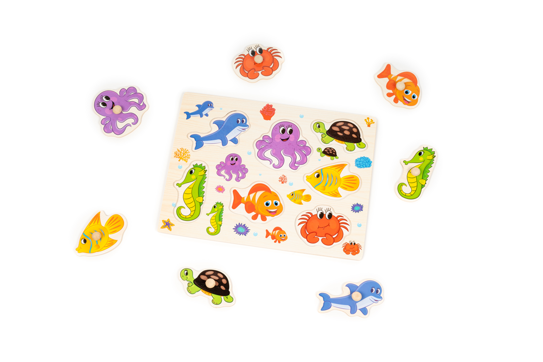 Early Learning Wooden Peg Wildlife Puzzles Set
