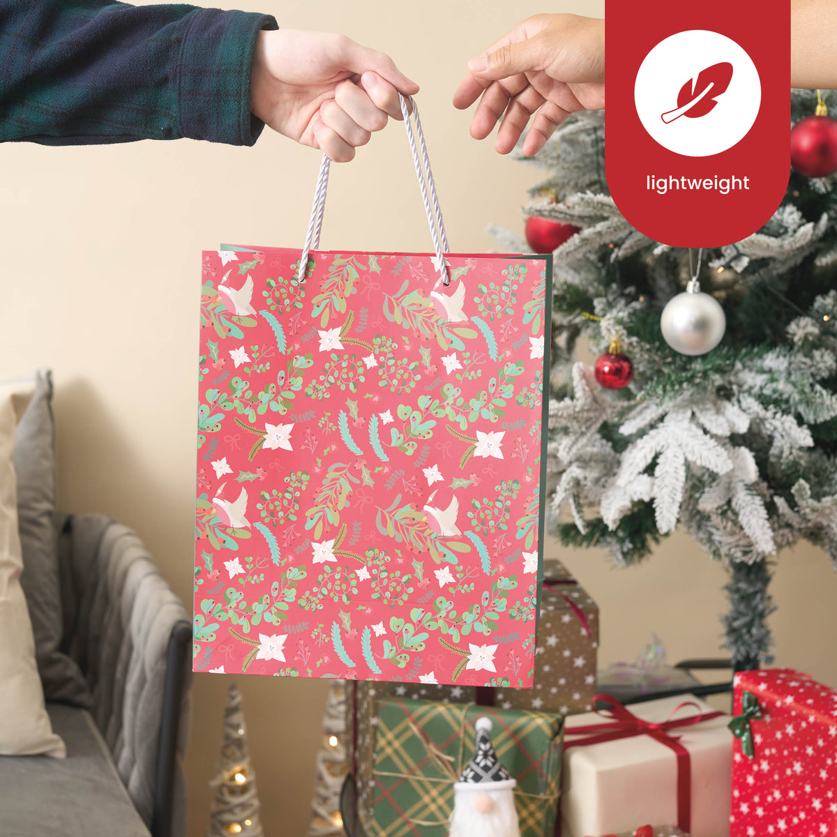 Festive Floral Christmas Gift Bags Set
