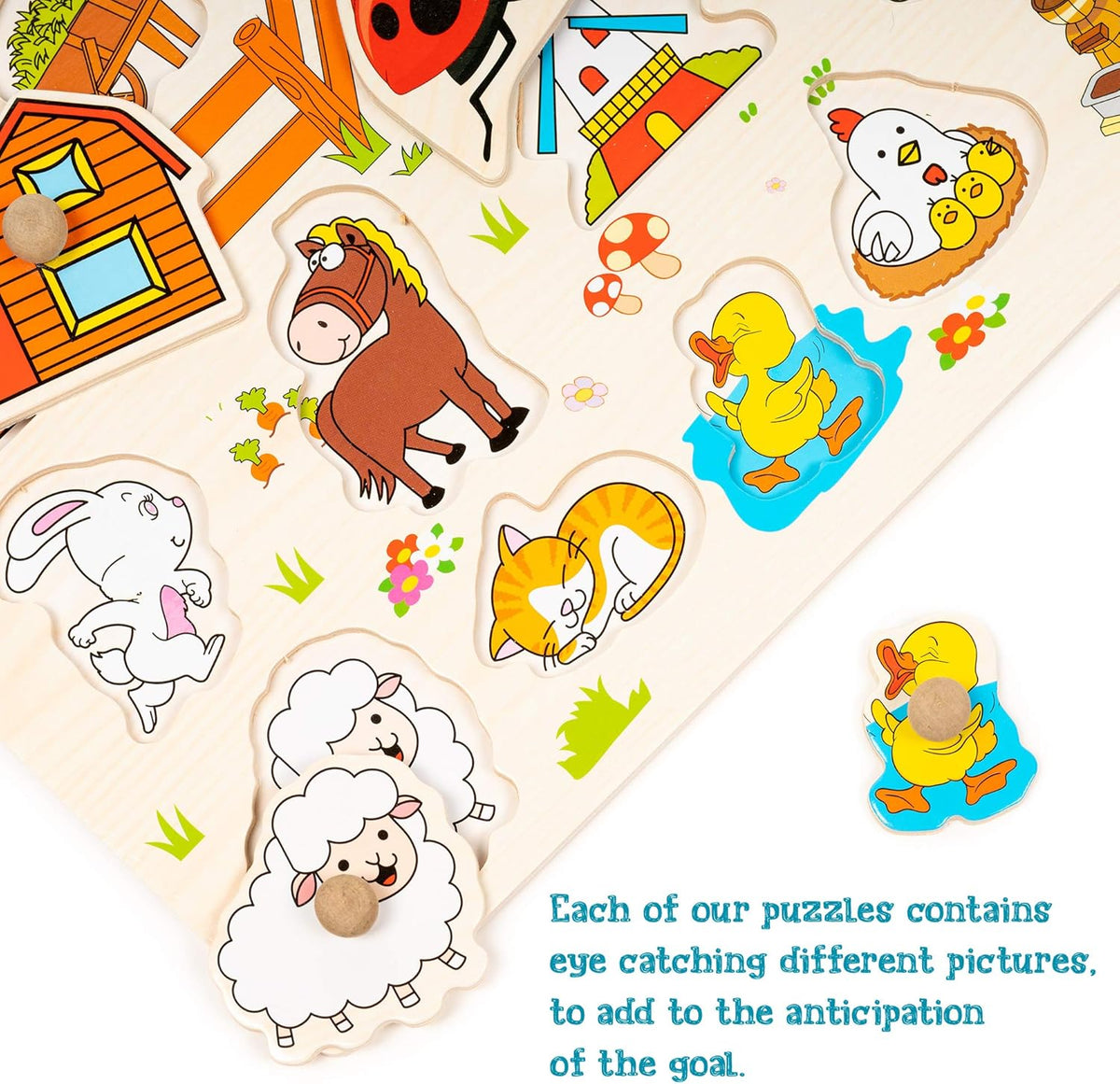 Early Learning Wooden Peg Wildlife Puzzles Set