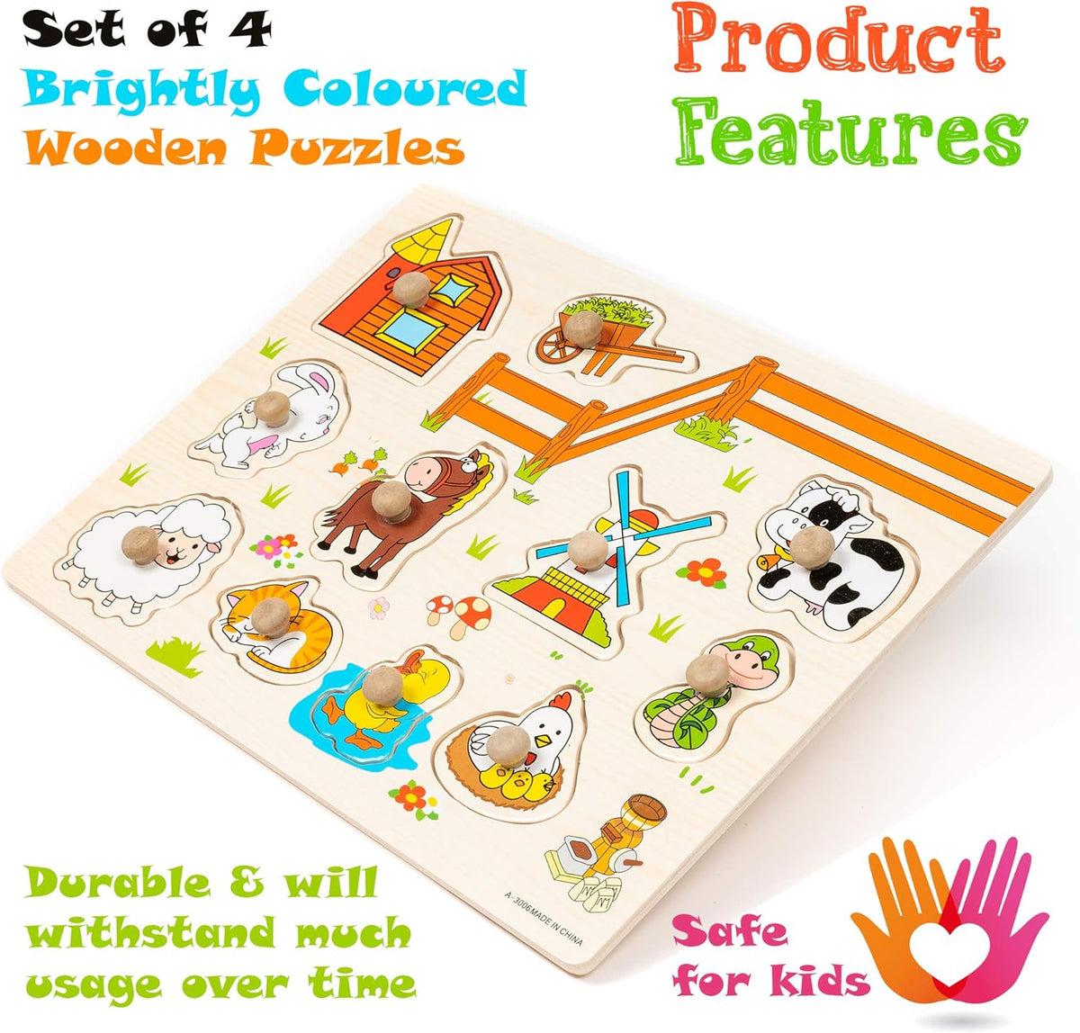 Early Learning Wooden Peg Wildlife Puzzles Set