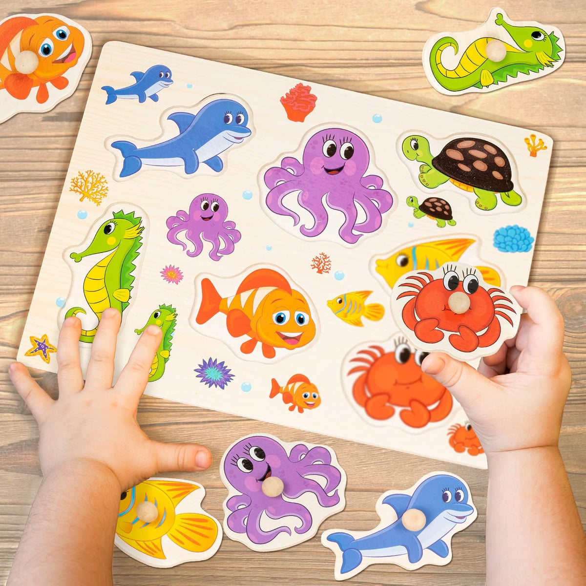 Early Learning Wooden Peg Wildlife Puzzles Set