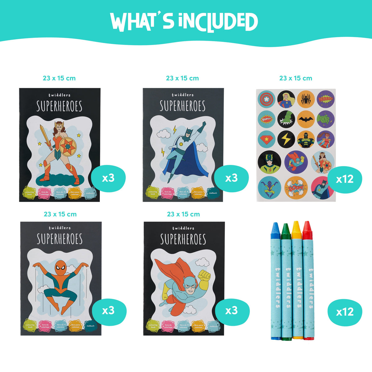 Superhero Colouring Books Including Crayons & Stickers