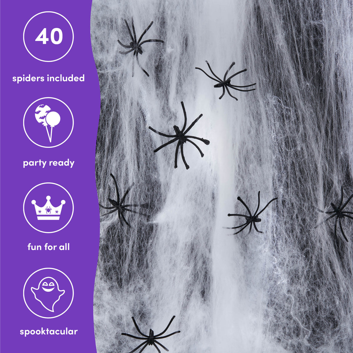 Stretchable Cob Web & 40 Fake Spiders – Extra Large