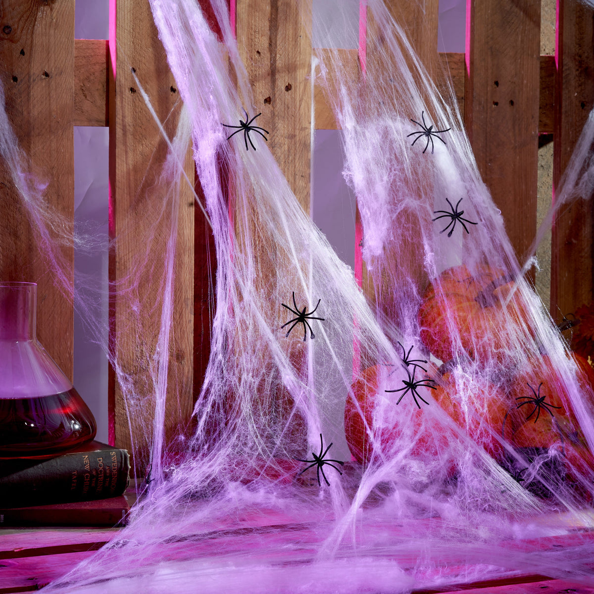 Stretchable Cob Web & 40 Fake Spiders – Extra Large