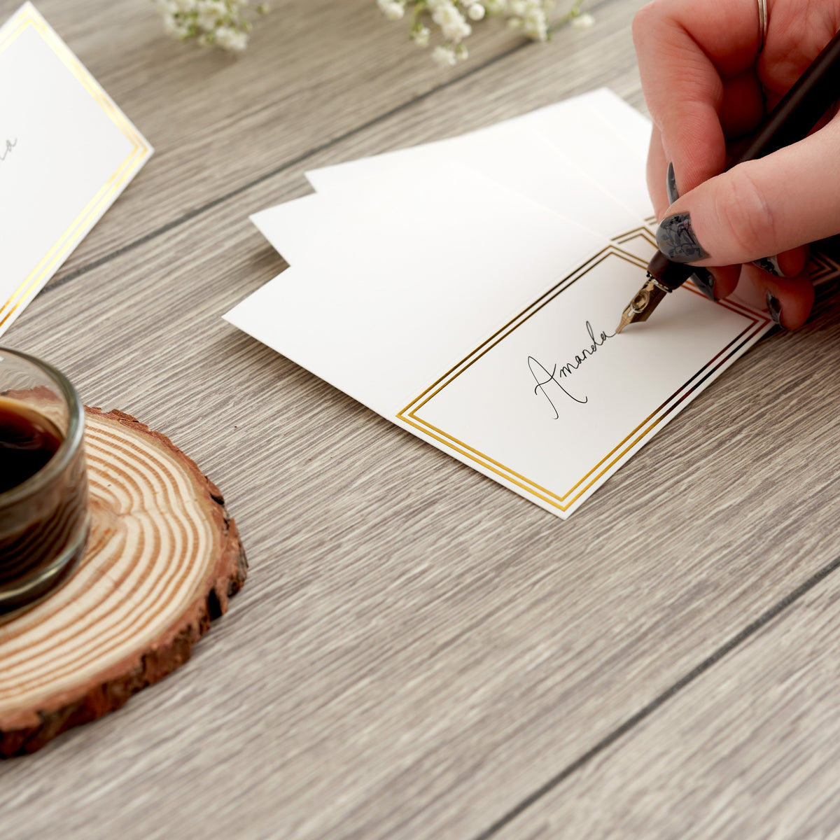 Wedding Place Name Cards Including Gold Border