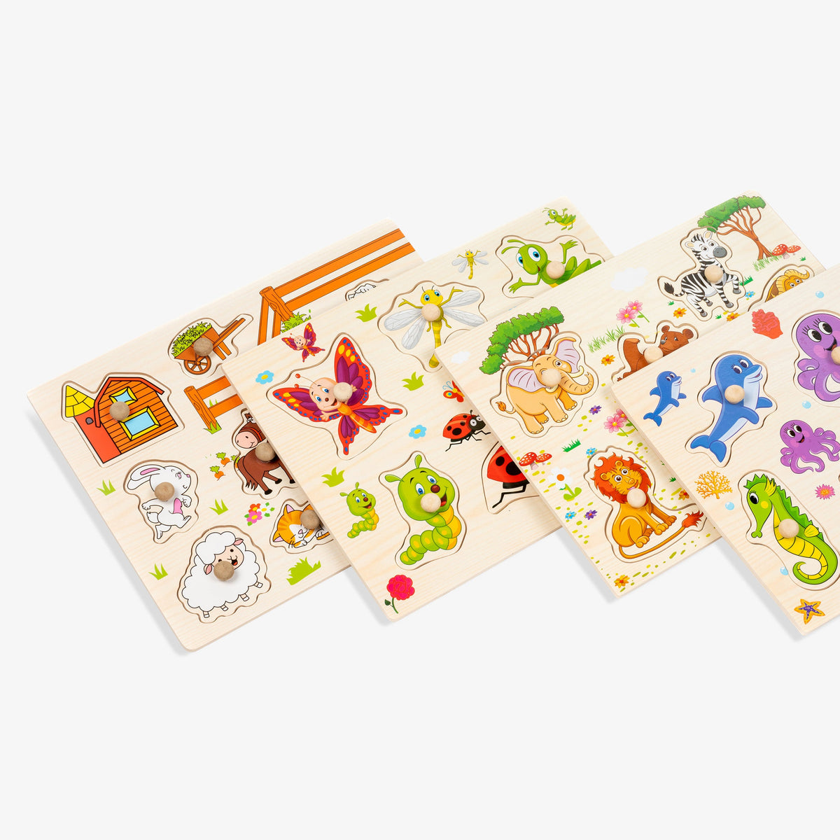Early Learning Wooden Peg Wildlife Puzzles Set