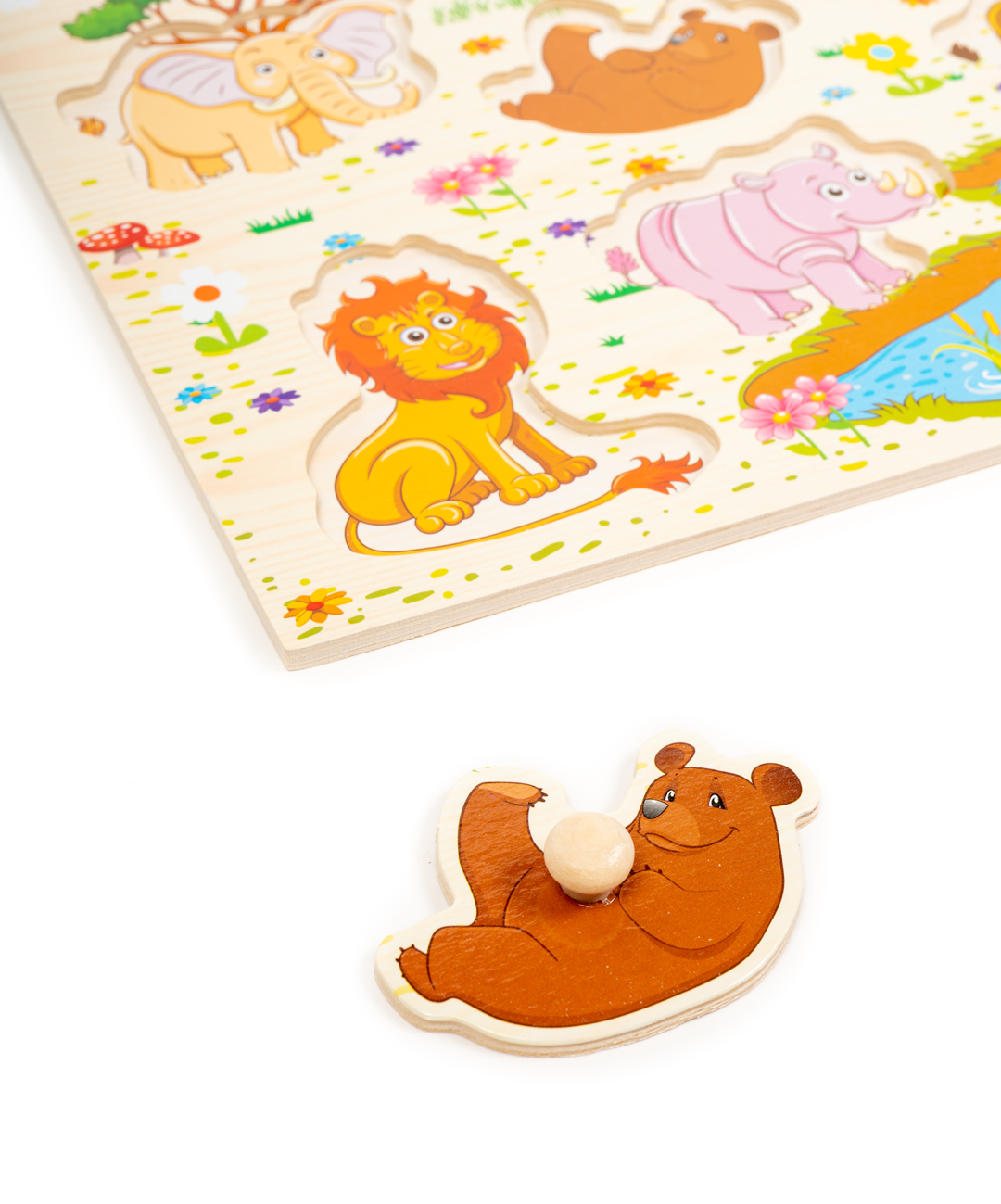 Early Learning Wooden Peg Wildlife Puzzles Set