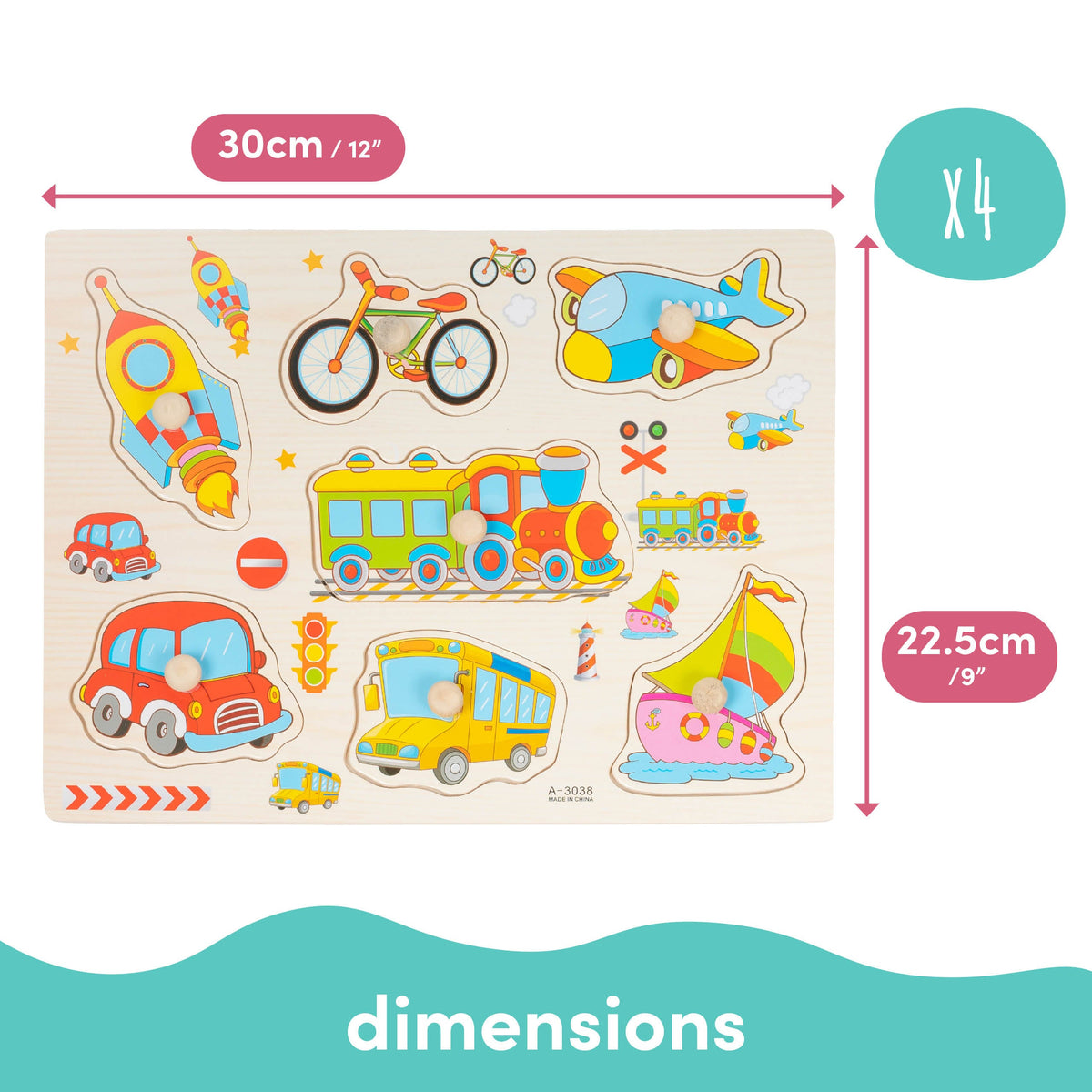 Early Learning Educational Wooden Peg Puzzles Set