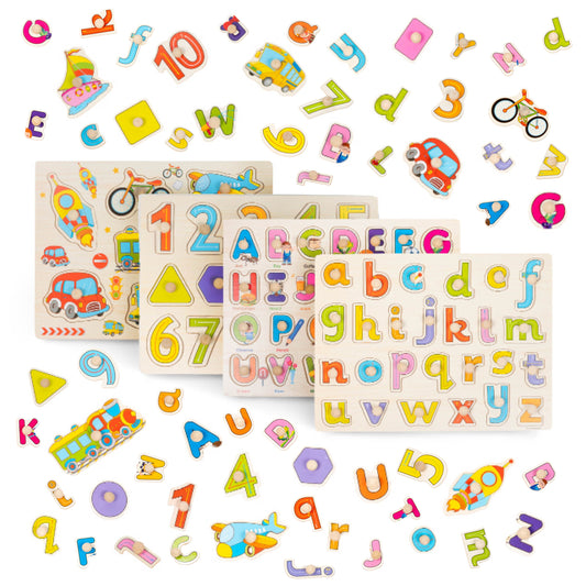 Early Learning Educational Wooden Peg Puzzles Set