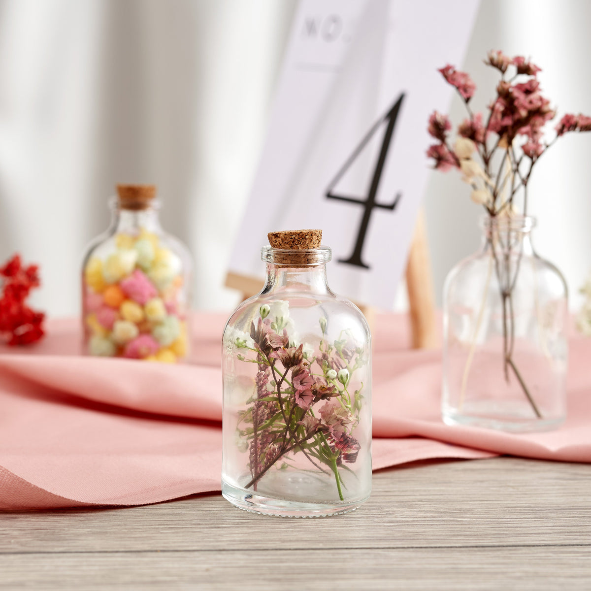 Rounded Mini Glass Jars Including Cork Lids