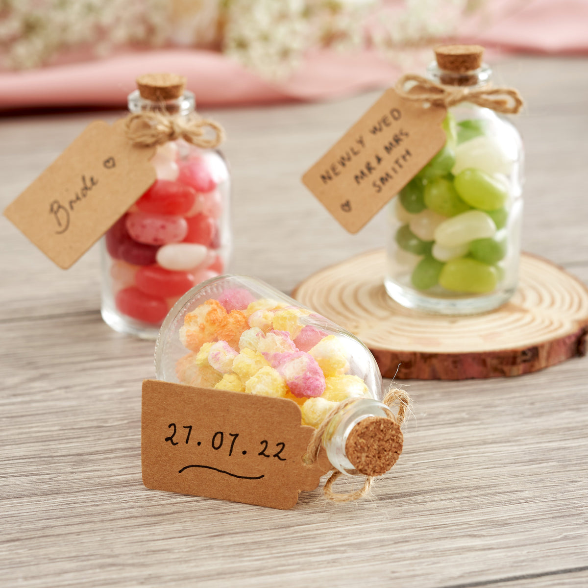 Rounded Mini Glass Jars Including Cork Lids