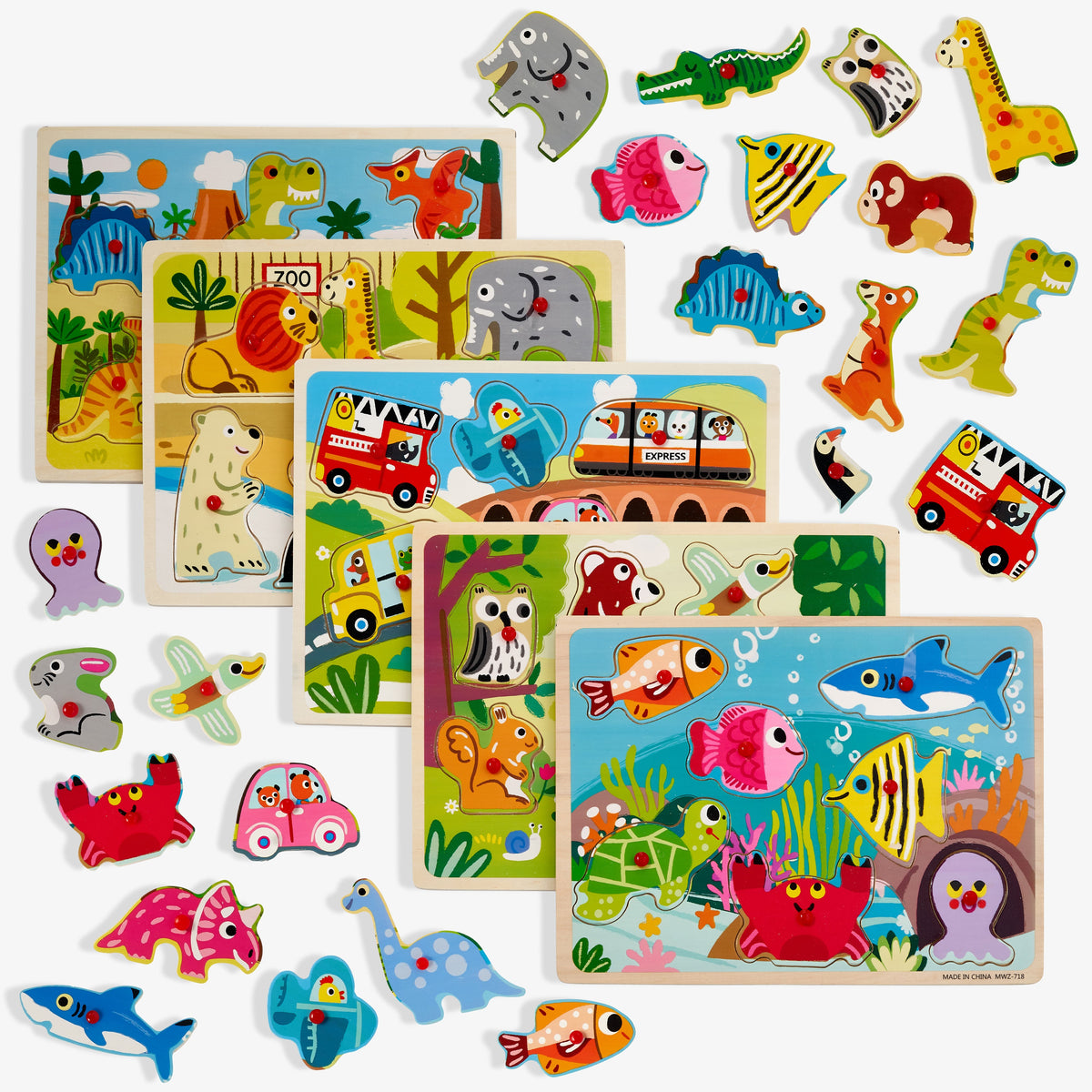 Wooden Jigsaw Peg Puzzles 30cm Set
