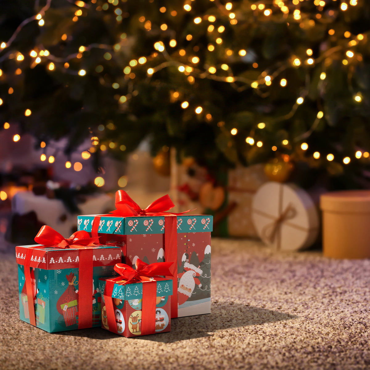 Christmas Cardboard Gift Boxes Including Ribbons