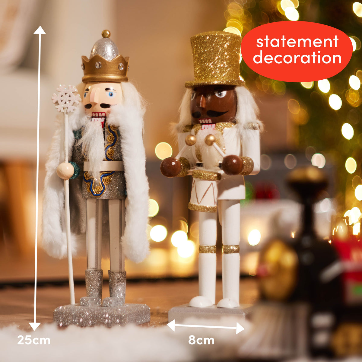 White & Gold Christmas Wooden Nutcracker Soldiers (25cm) Collection