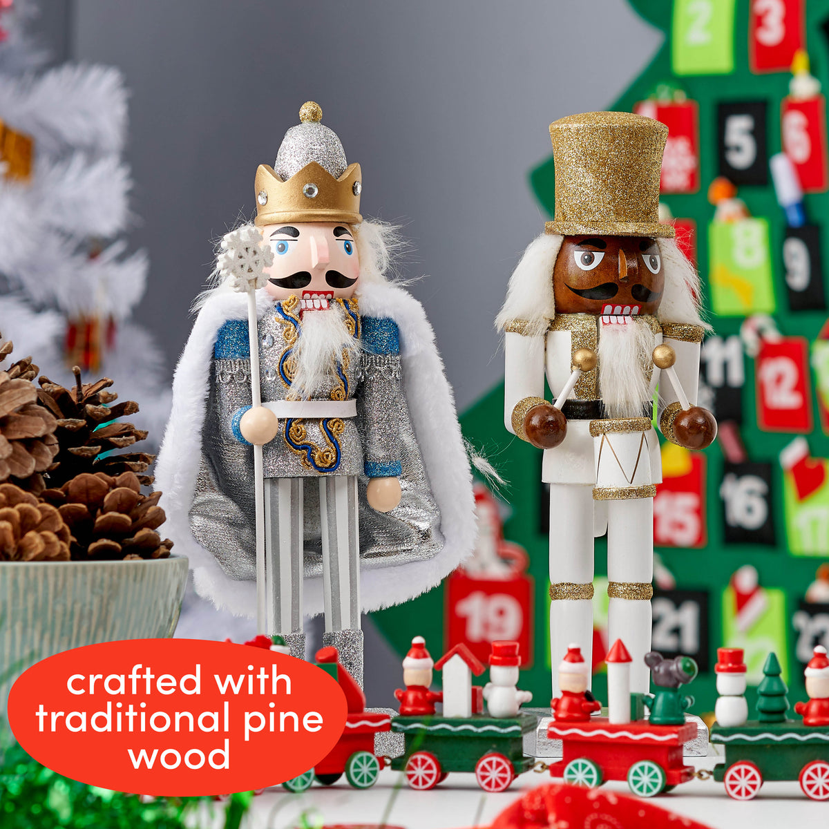 White & Gold Christmas Wooden Nutcracker Soldiers (25cm) Collection