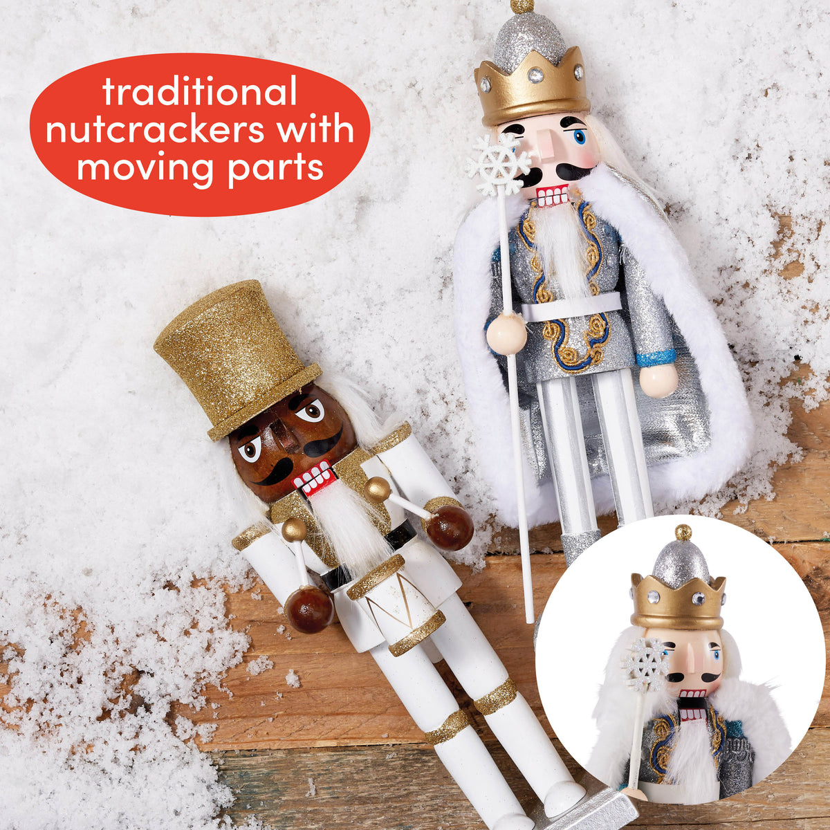 White & Gold Christmas Wooden Nutcracker Soldiers (25cm) Collection
