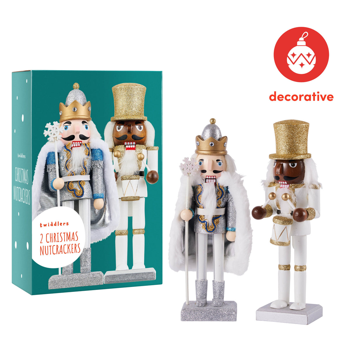 White & Gold Christmas Wooden Nutcracker Soldiers (25cm) Collection