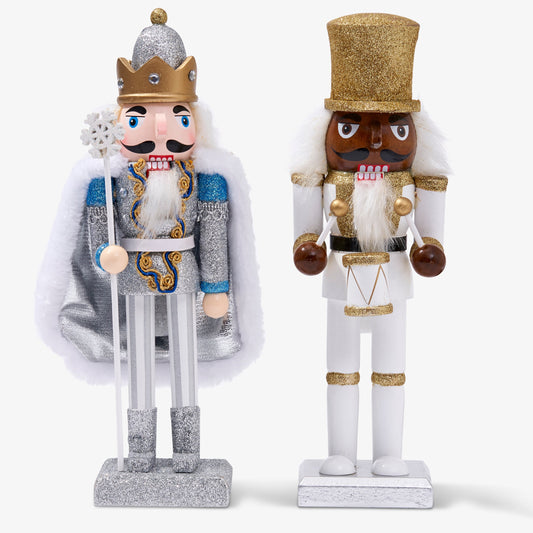 White & Gold Christmas Wooden Nutcracker Soldiers (25cm) Collection
