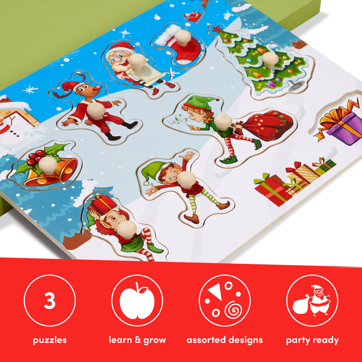 Christmas Wooden Peg Puzzles Set