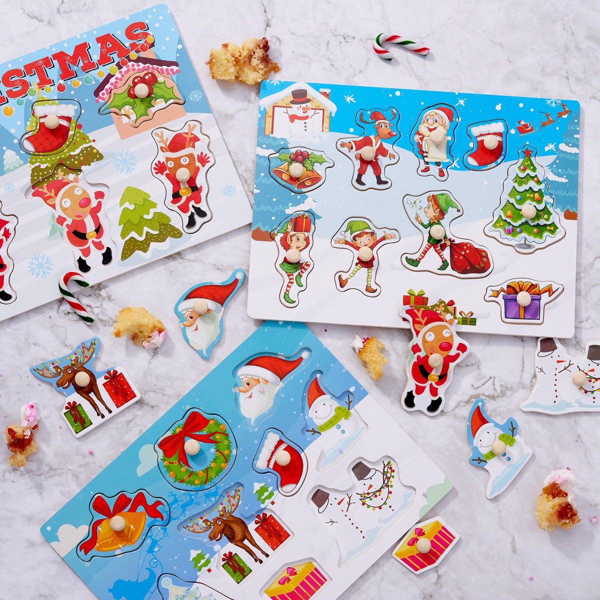 Christmas Wooden Peg Puzzles Set
