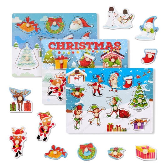 Christmas Wooden Peg Puzzles Set