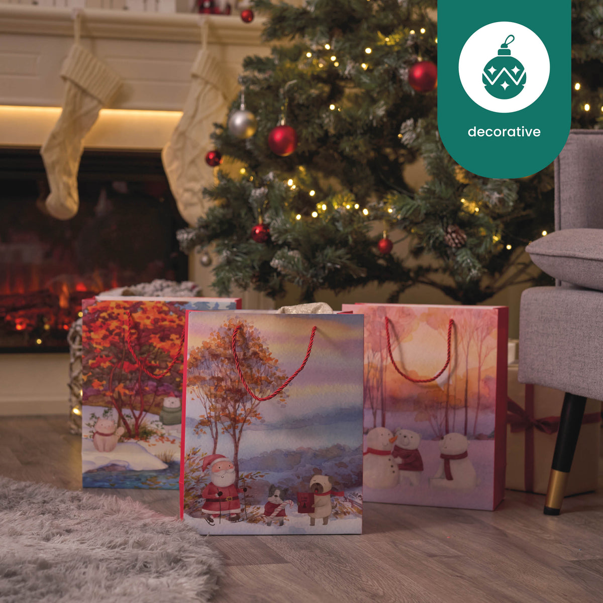 Festive Christmas Watercolour Gift Bags – Assorted