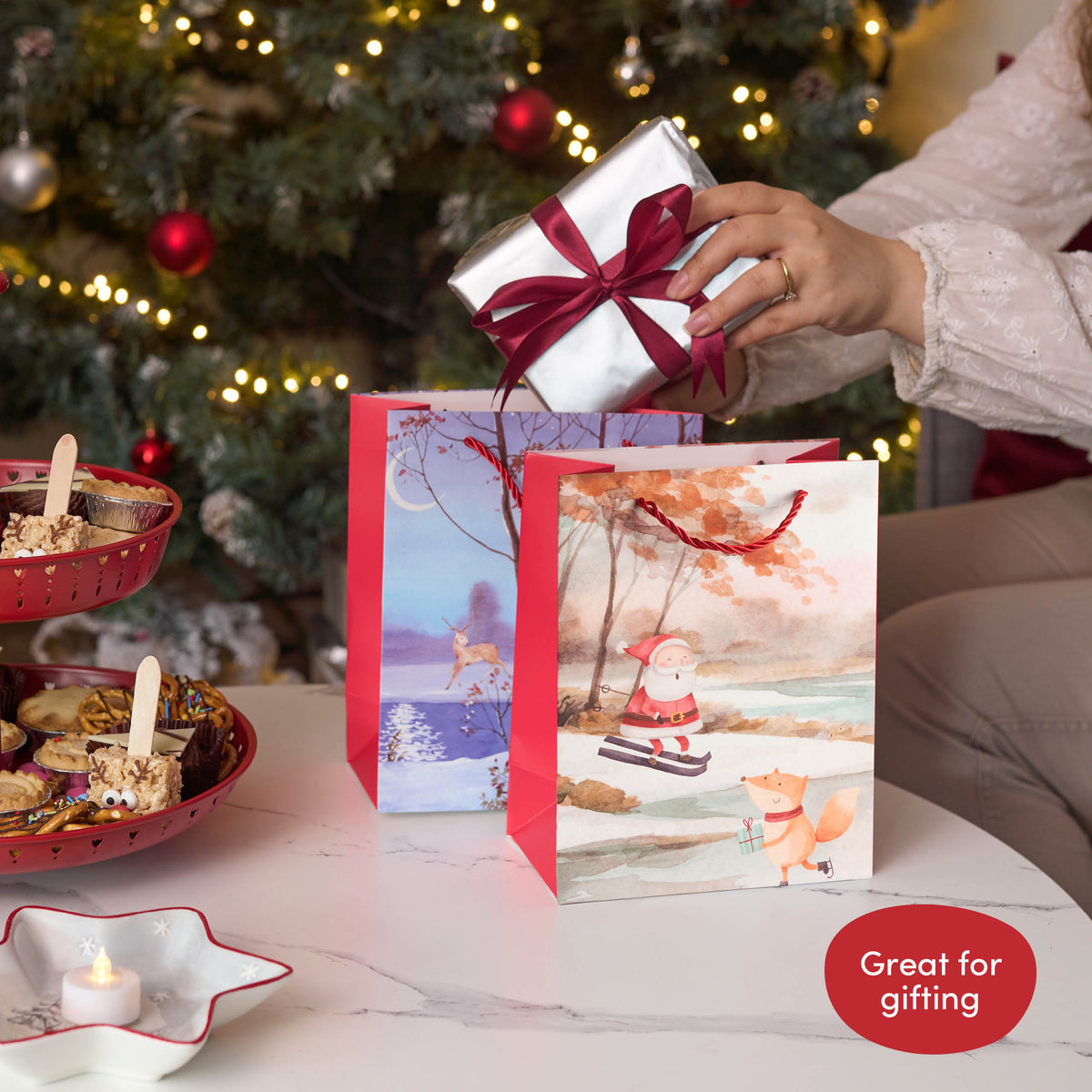 Festive Christmas Watercolour Gift Bags – Assorted