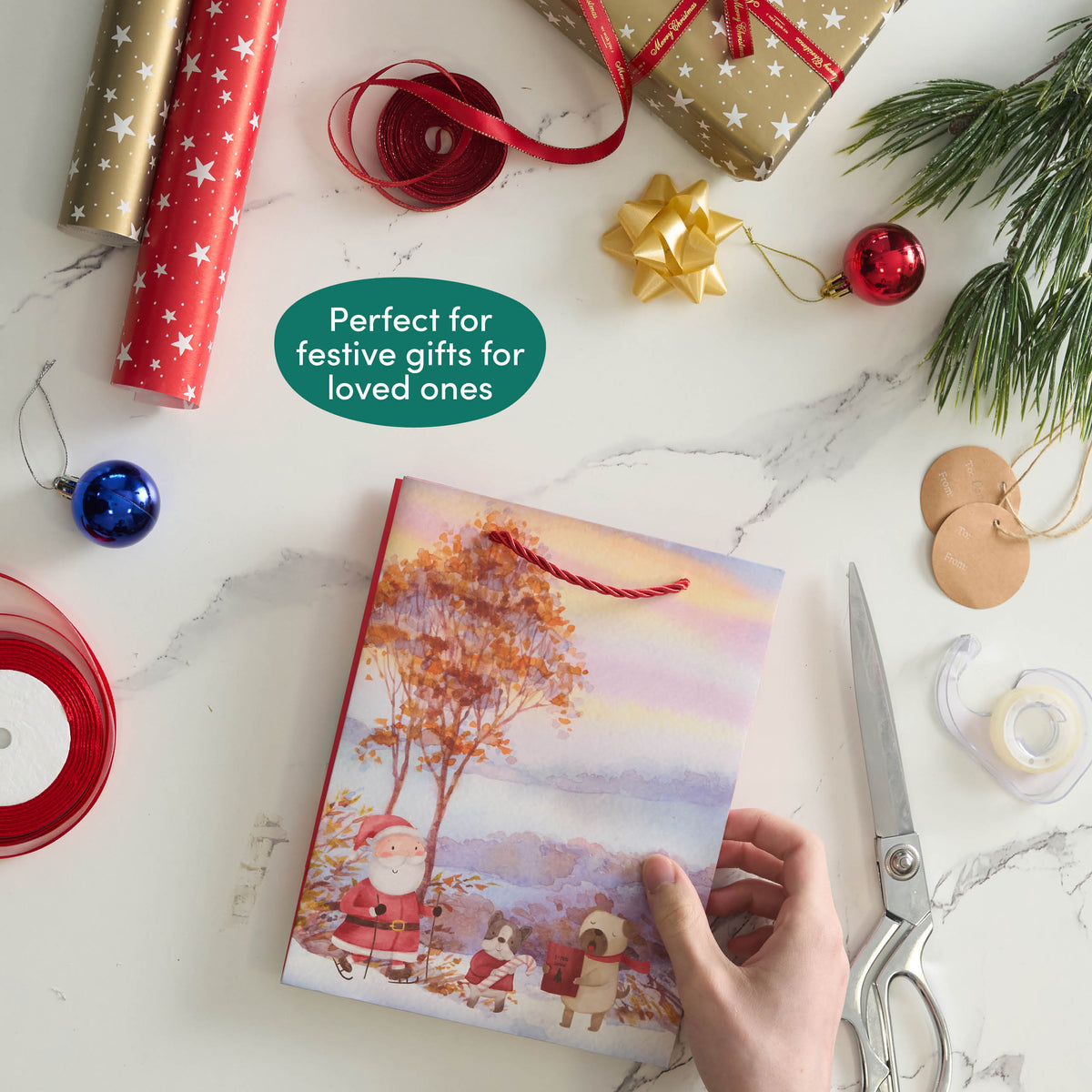 Festive Christmas Watercolour Gift Bags – Assorted