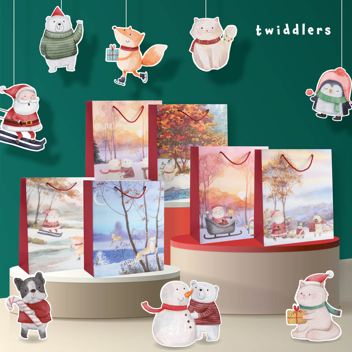 Festive Christmas Watercolour Gift Bags – Assorted