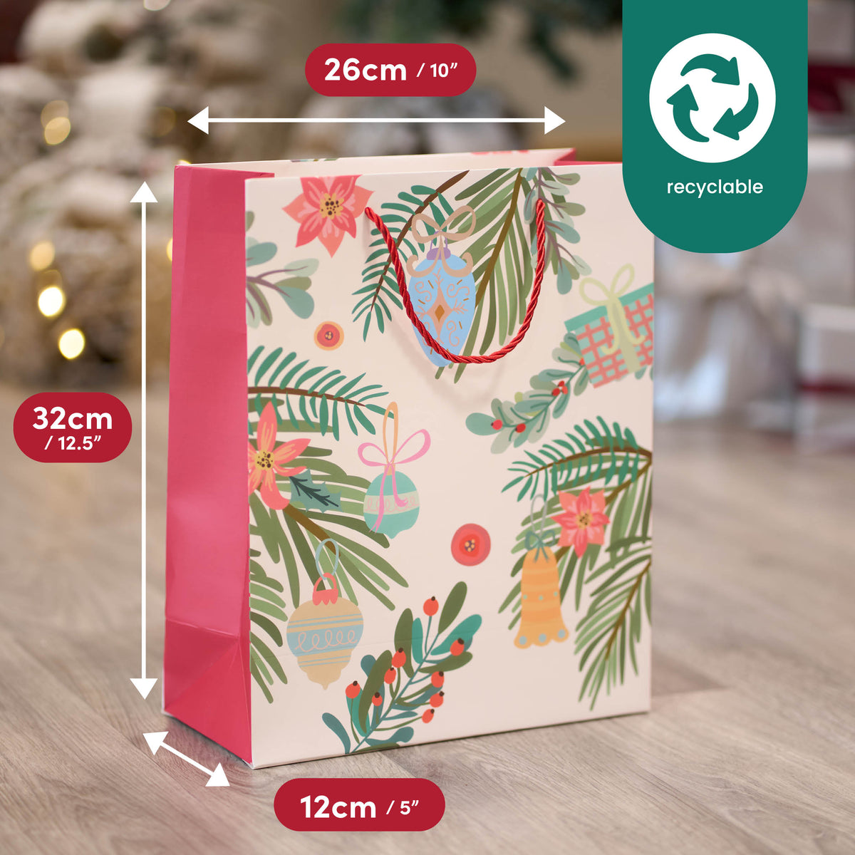 Festive Floral Christmas Gift Bags Set