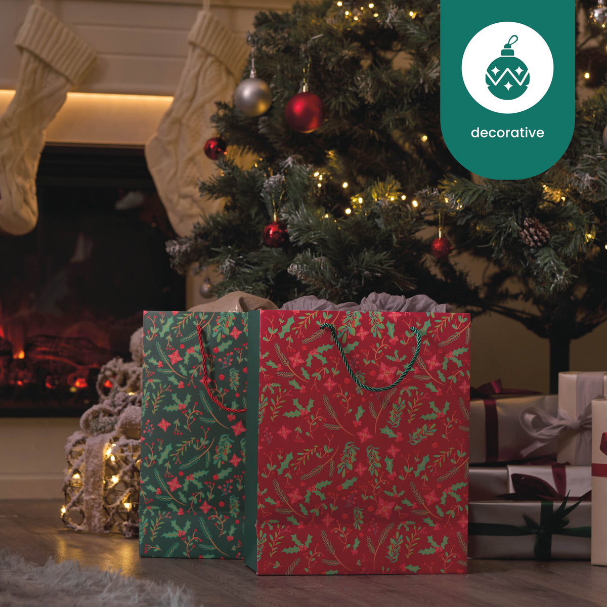 Festive Floral Christmas Gift Bags Set