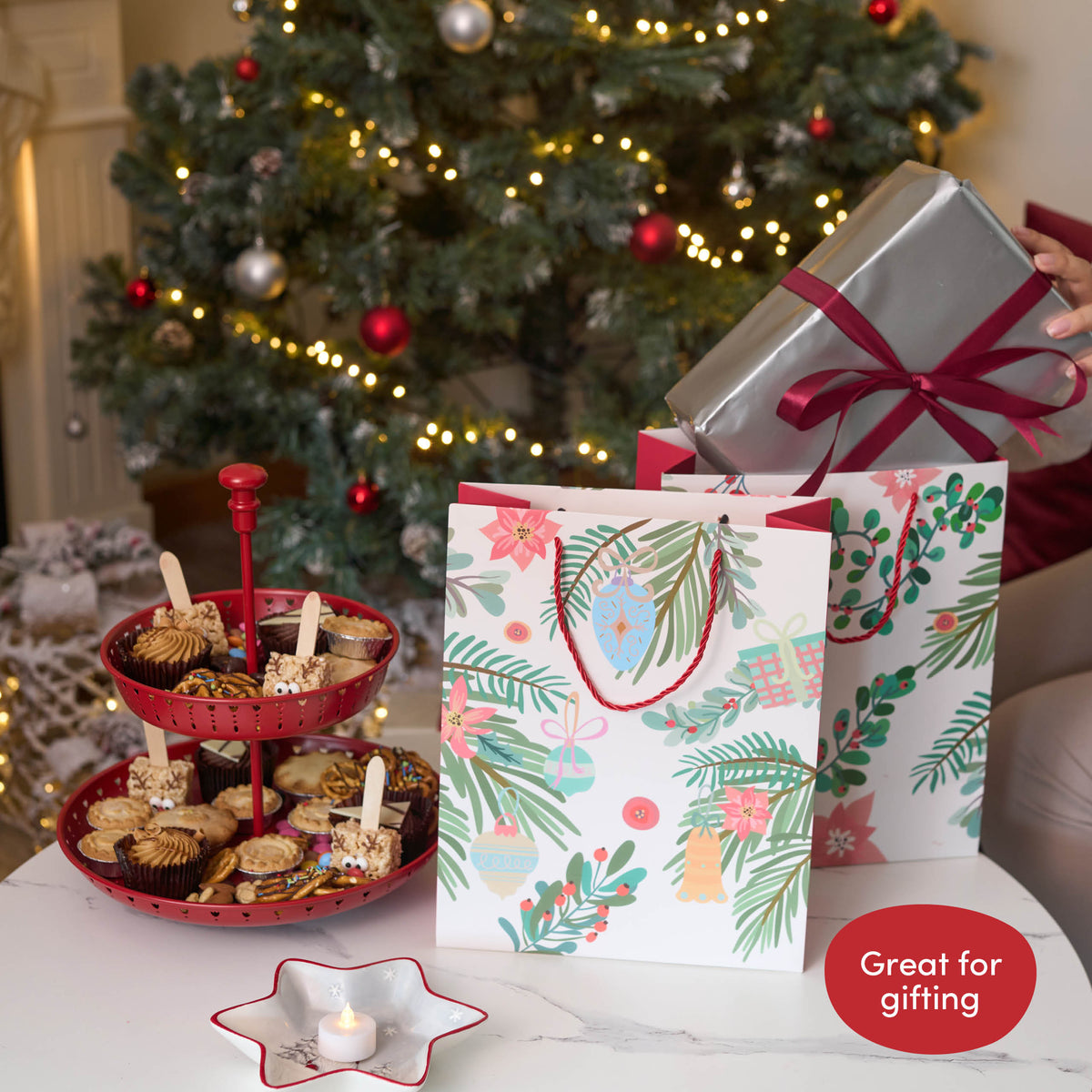 Festive Floral Christmas Gift Bags Set