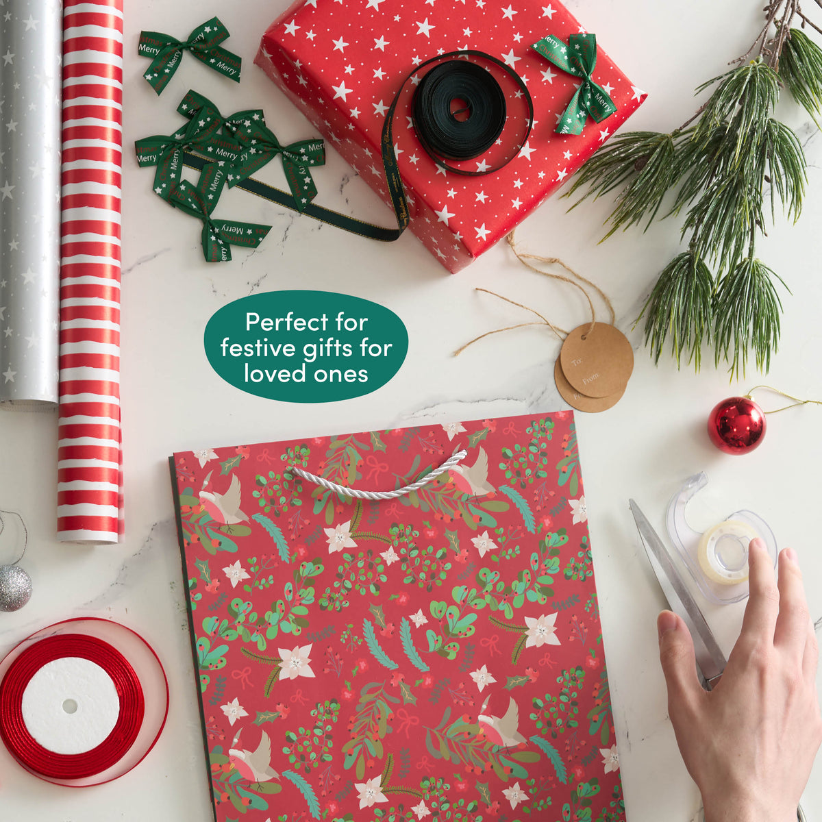 Festive Floral Christmas Gift Bags Set
