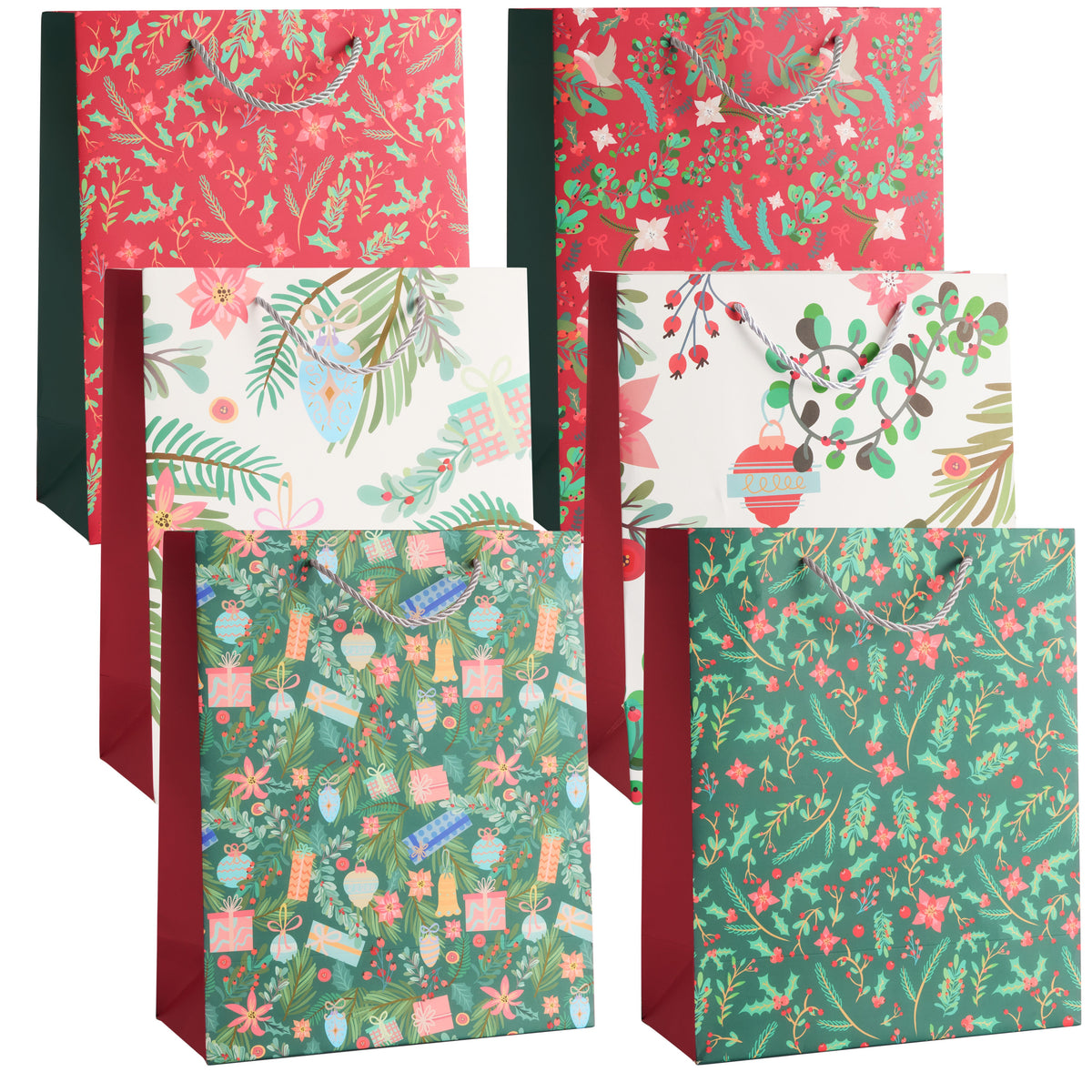 Festive Floral Christmas Gift Bags Set