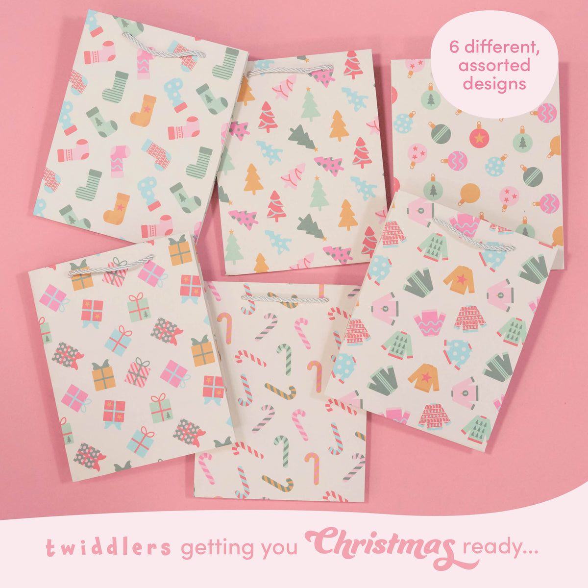 Festive Pastel Christmas Gift Bags – Assorted