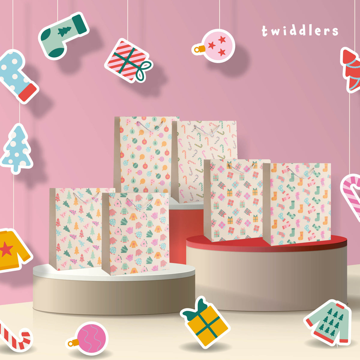 Festive Pastel Christmas Gift Bags – Assorted
