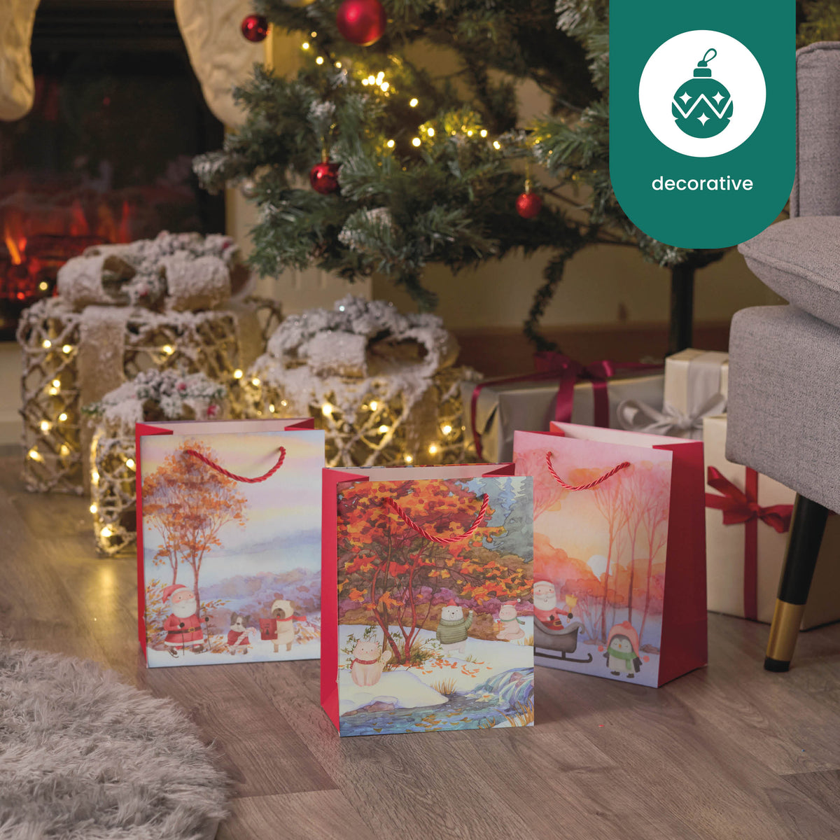 Festive Christmas Watercolour Gift Bags – Assorted