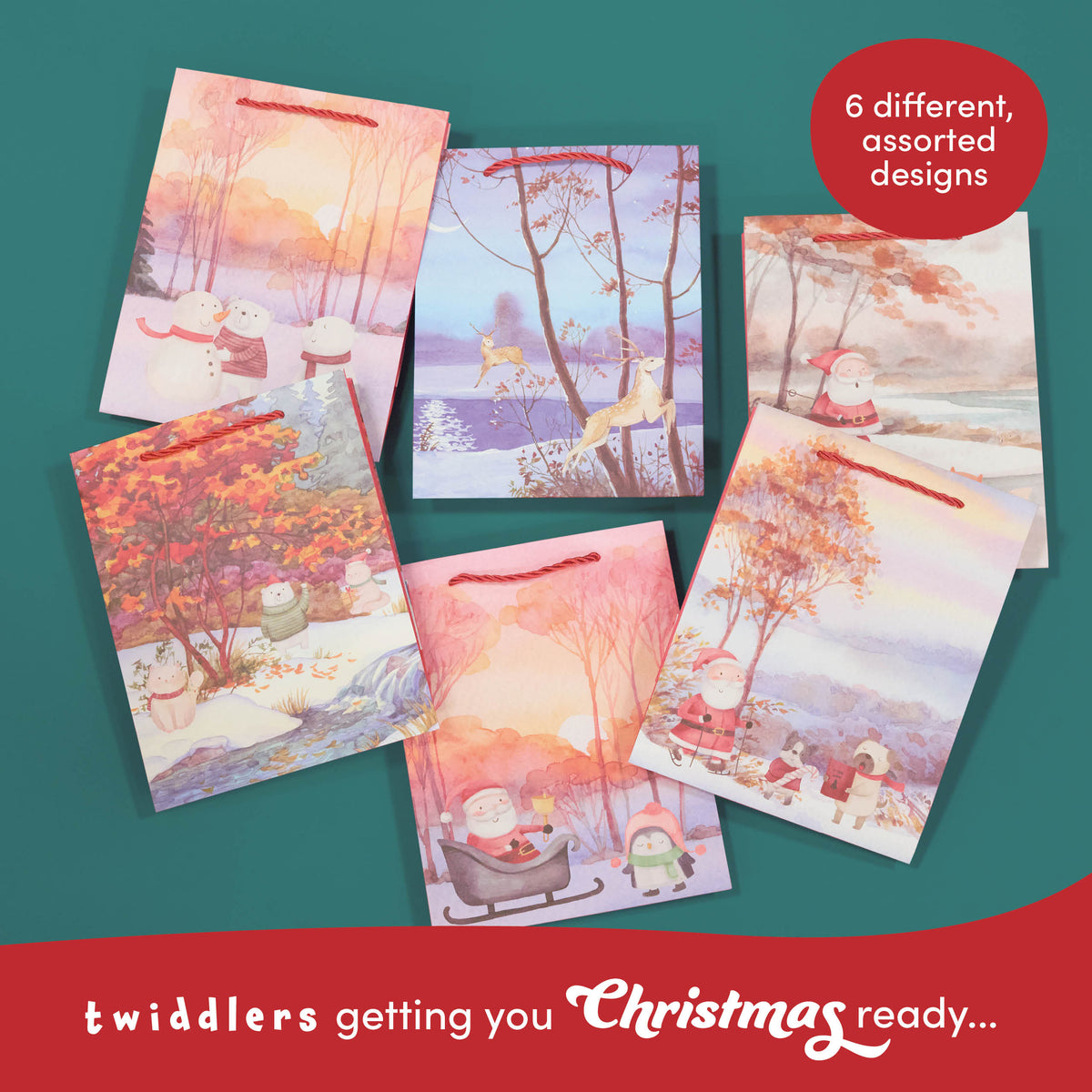 Festive Christmas Watercolour Gift Bags – Assorted