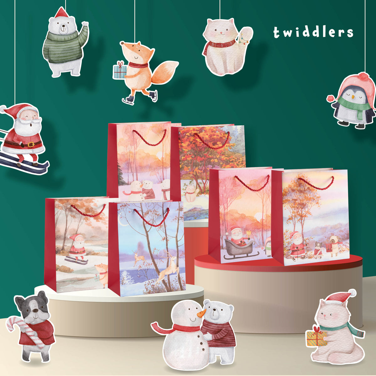 Festive Christmas Watercolour Gift Bags – Assorted