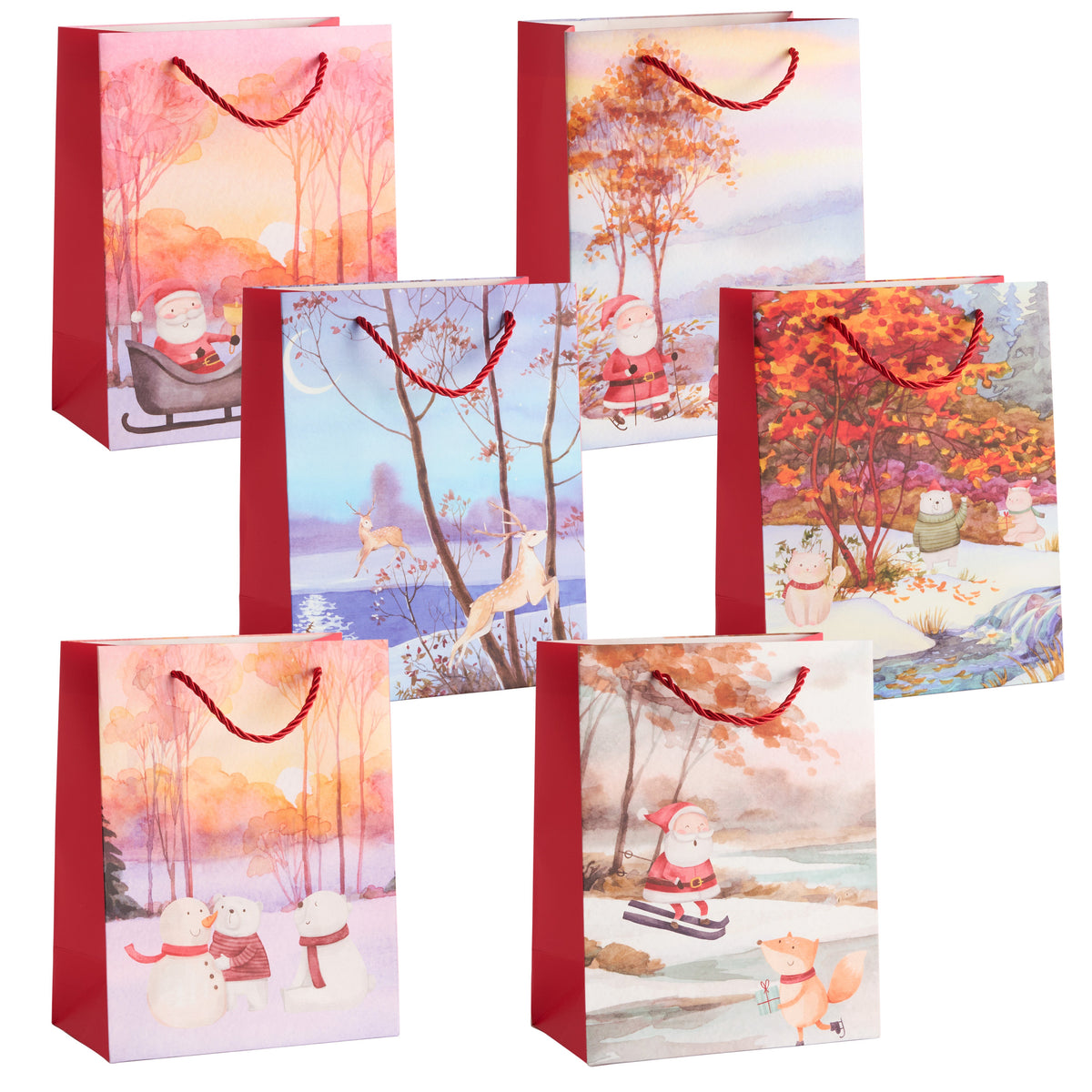 Festive Christmas Watercolour Gift Bags – Assorted