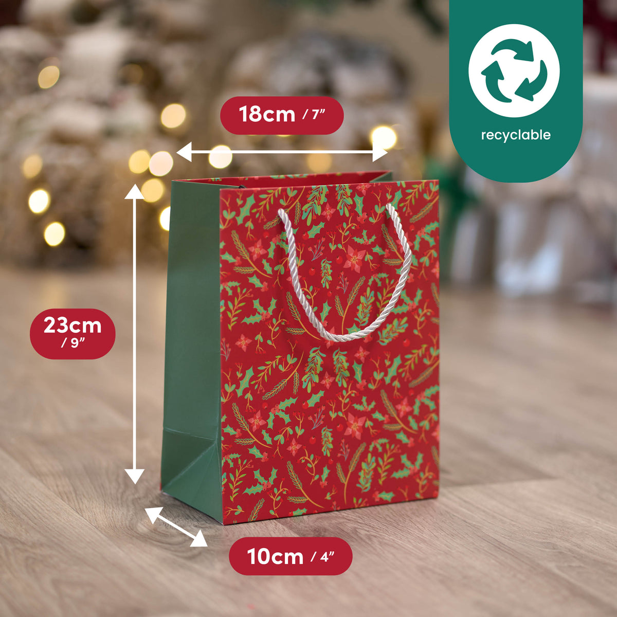 Festive Floral Christmas Gift Bags Set