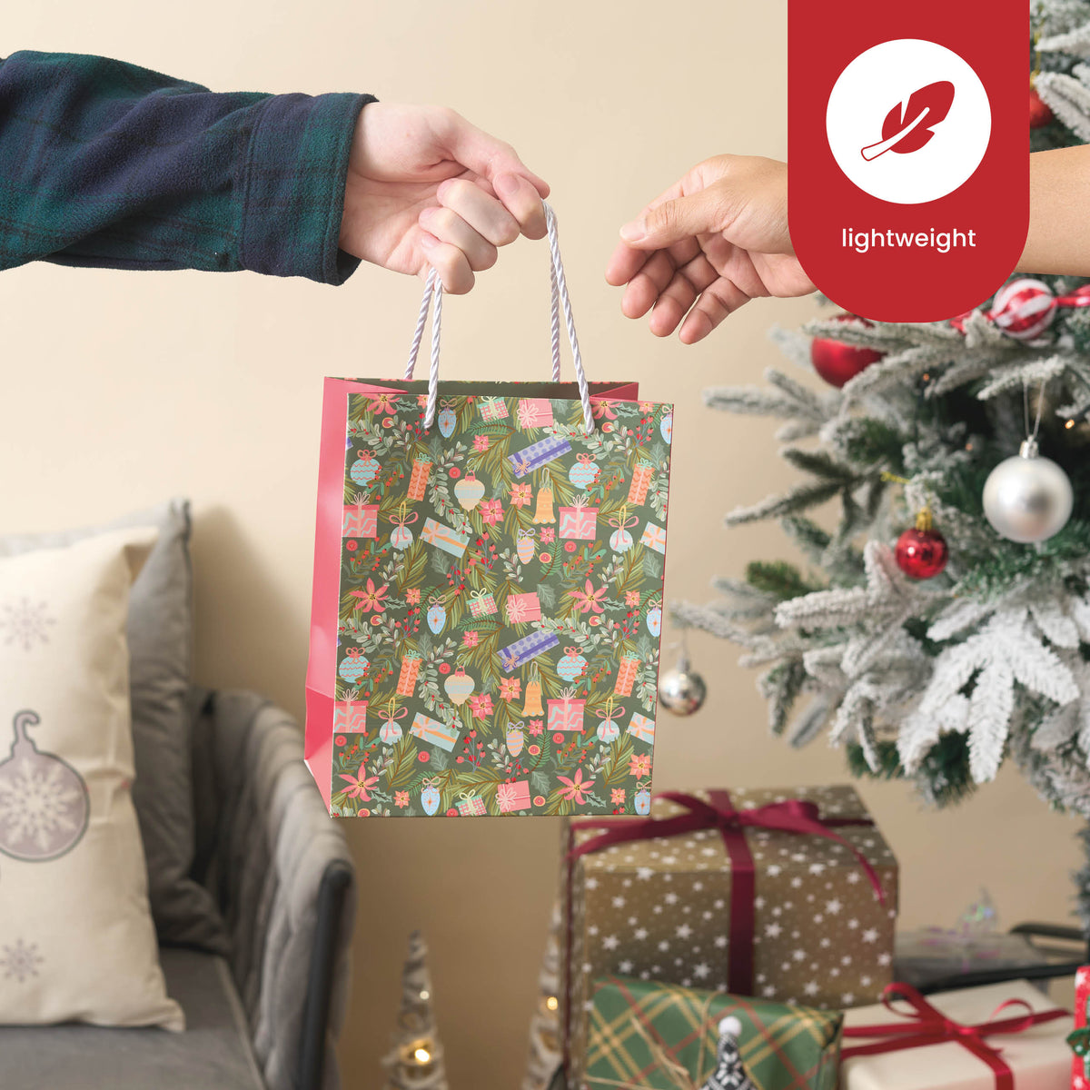 Festive Floral Christmas Gift Bags Set