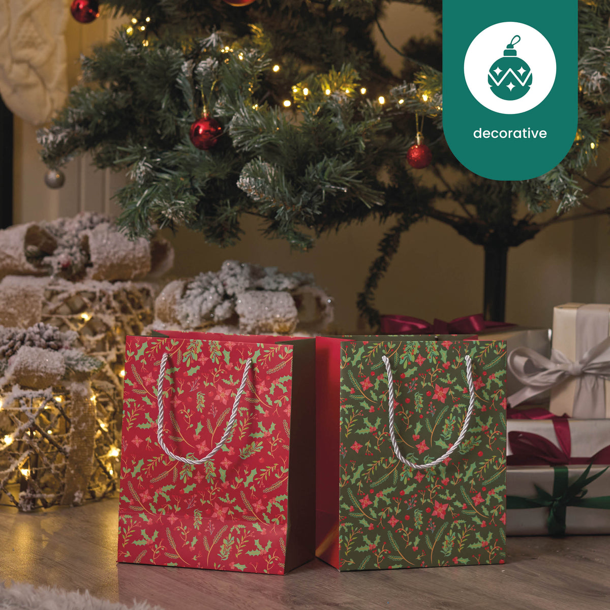 Festive Floral Christmas Gift Bags Set