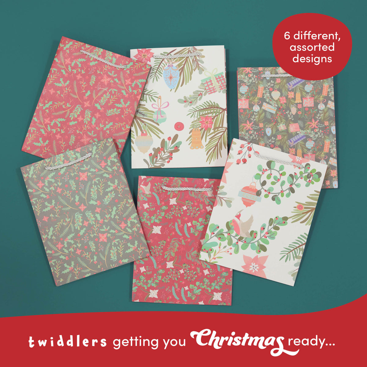 Festive Floral Christmas Gift Bags Set