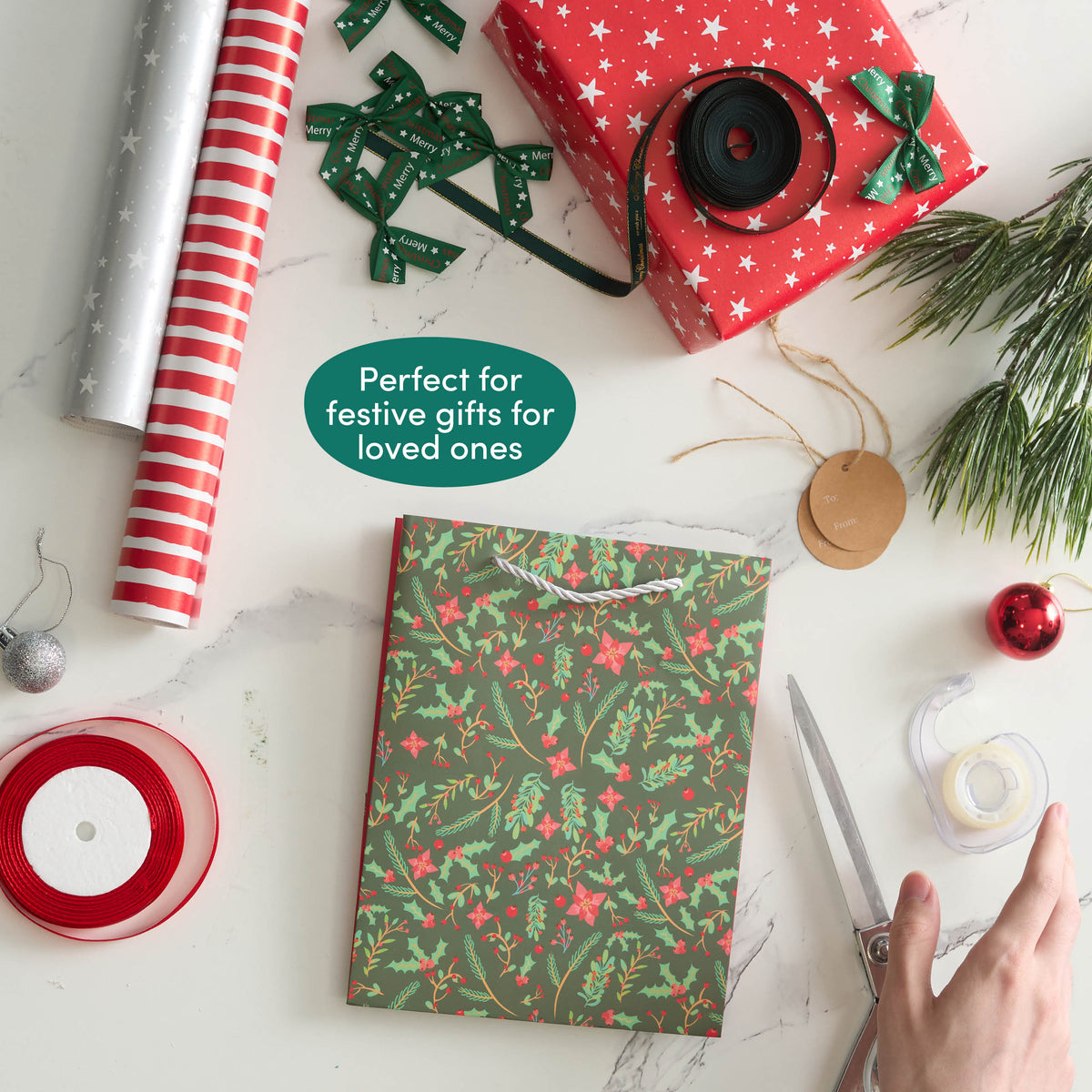 Festive Floral Christmas Gift Bags Set