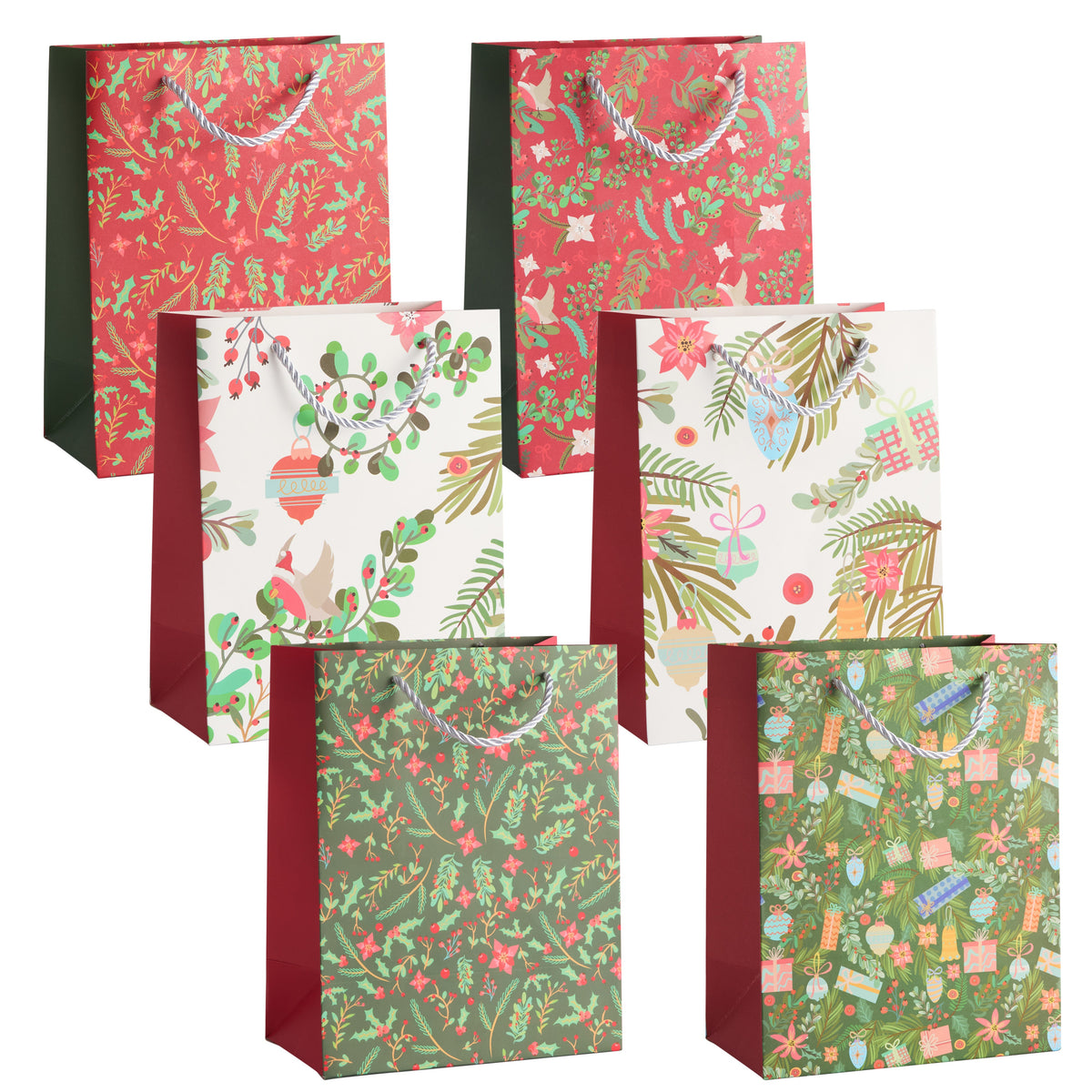 Festive Floral Christmas Gift Bags Set