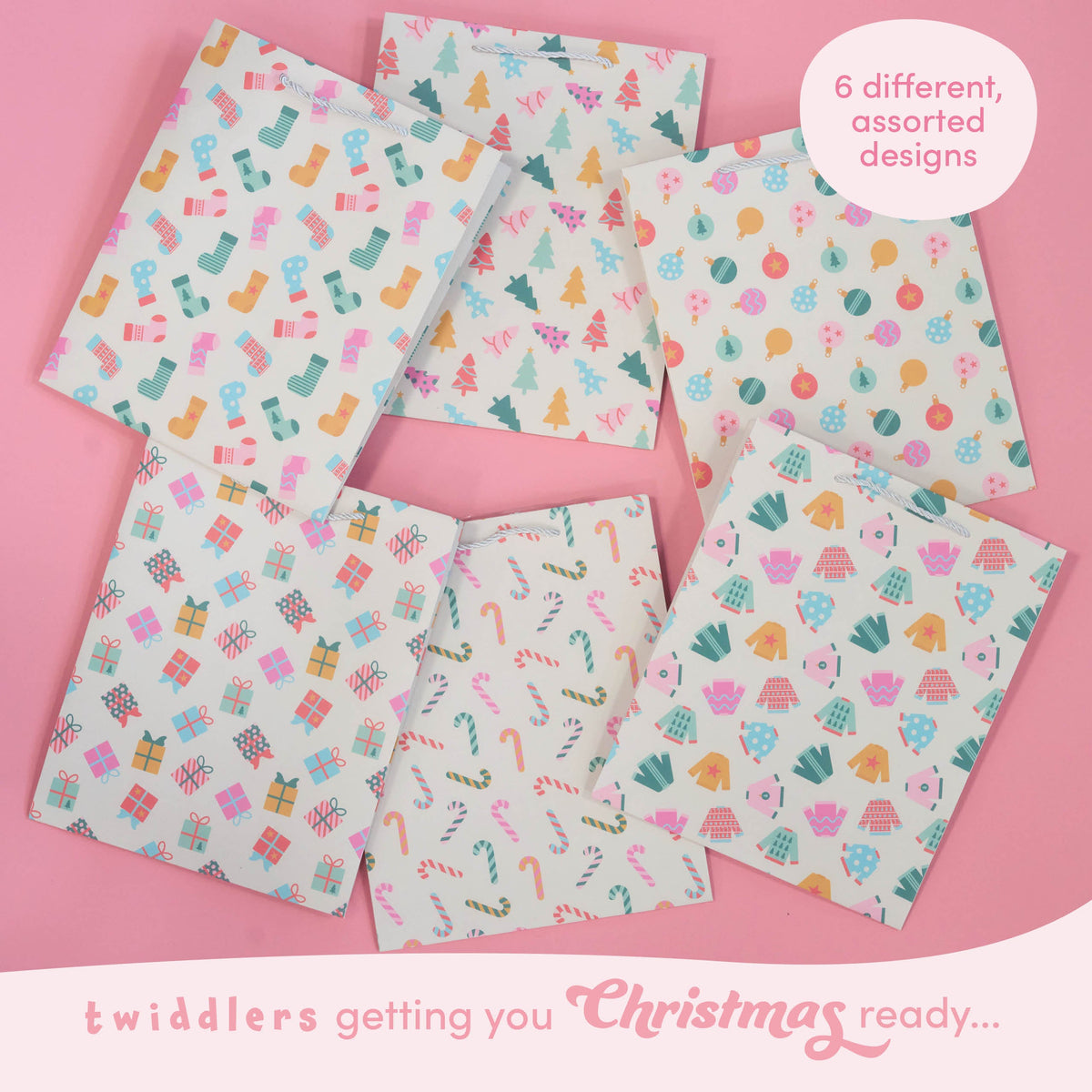 Festive Pastel Christmas Gift Bags – Assorted