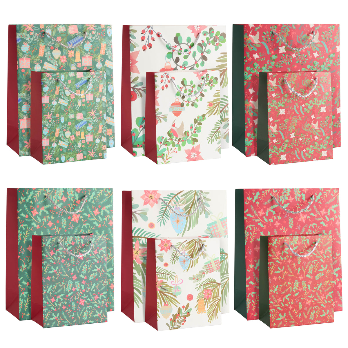 Festive Floral Christmas Gift Bags Set