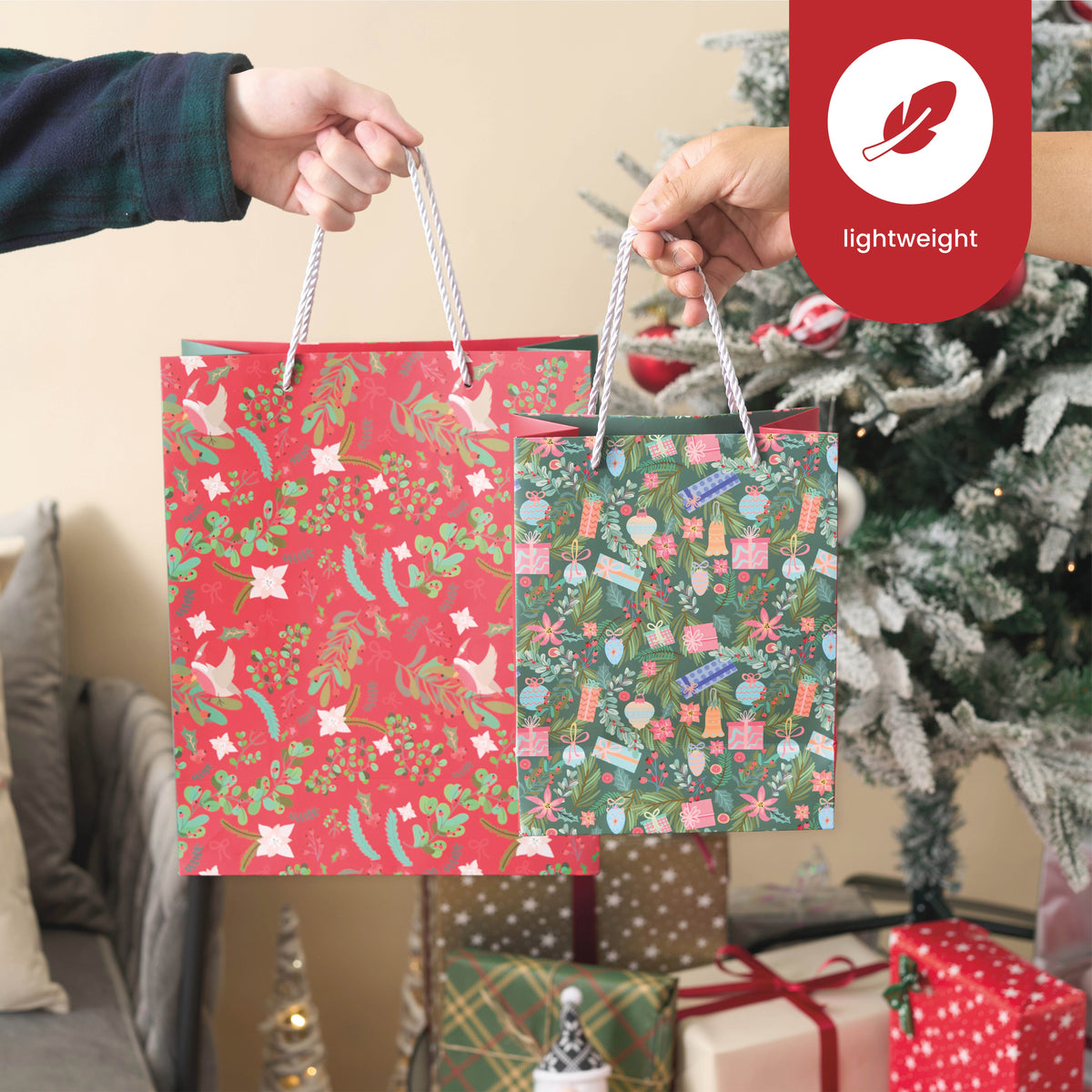 Festive Floral Christmas Gift Bags Set