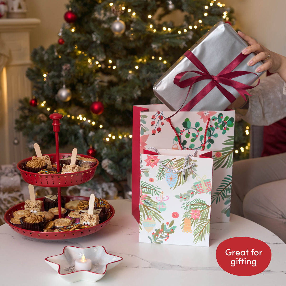 Festive Floral Christmas Gift Bags Set